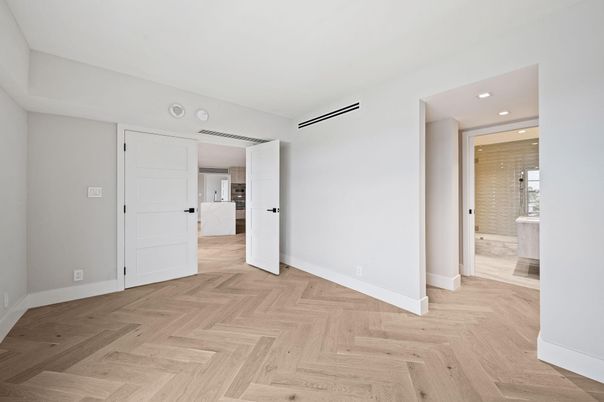 Bathroom, Empty room, Interior, Recessed Lighting, Wood Texture Flooring
