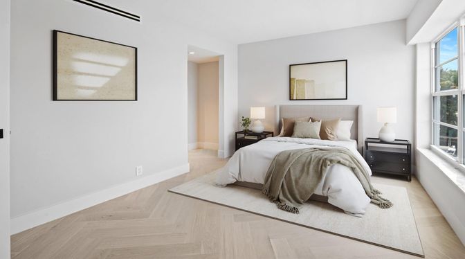 Bedroom, Interior, Recessed Lighting, Wood Texture Flooring