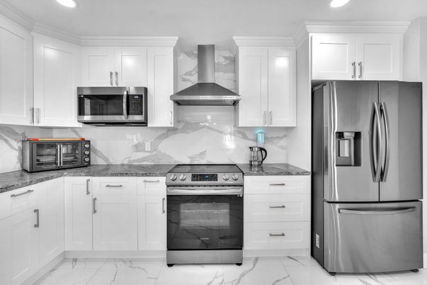 Interior, Kitchen, Marble, Recessed Lighting, Stainless Steel Appliances