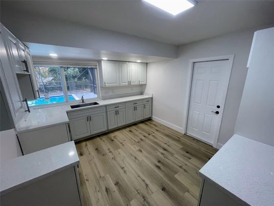 Interior, Kitchen, Recessed Lighting, Wood Texture Flooring