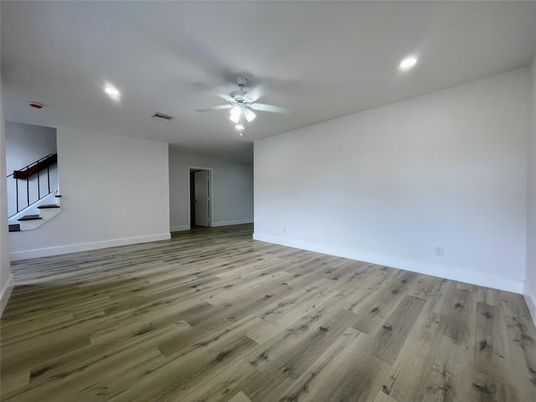 Empty room, Interior, Recessed Lighting, Wood Texture Flooring