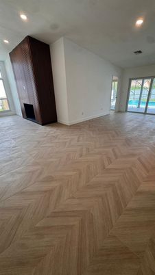 Empty room, Interior, Recessed Lighting, Wood Texture Flooring