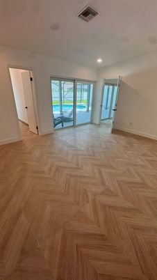 Empty room, Interior, Recessed Lighting, Wood Texture Flooring