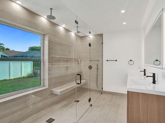 Bathroom, Glass Shower, Interior, Recessed Lighting