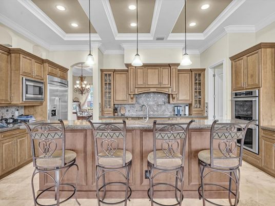 Chandelier, Interior, Kitchen, Pendant Lights, Recessed Lighting, Stainless Steel Appliances