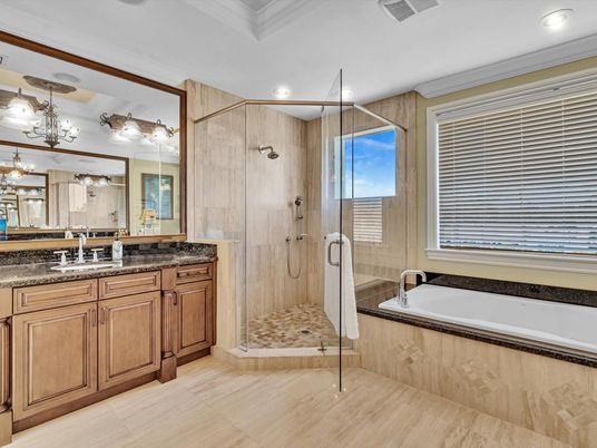 Bathroom, Dual Sink Vanities, Glass Shower, Interior, Recessed Lighting