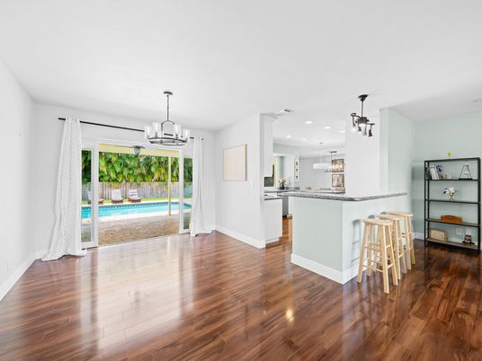 Interior, Kitchen, Pendant Lights, Recessed Lighting, Wood Texture Flooring