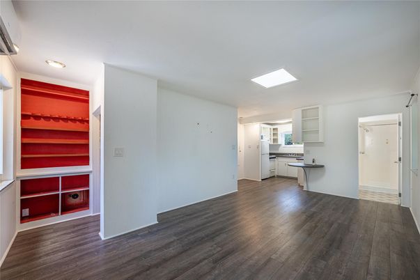 Empty room, Interior, Kitchen, Recessed Lighting, Wood Texture Flooring
