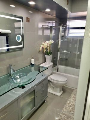 Bathroom, Glass Shower, Interior, Recessed Lighting