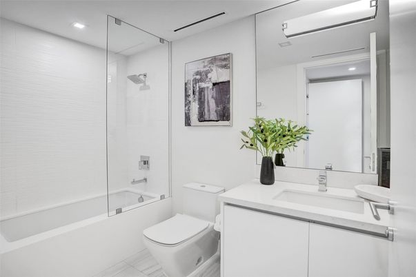 Bathroom, Glass Shower, Interior, Recessed Lighting
