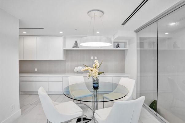 Dining room, Interior, Marble, Pendant Lights, Recessed Lighting