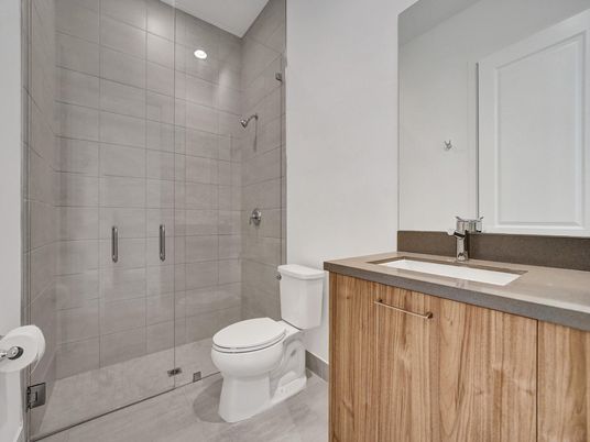 Bathroom, Glass Shower, Interior, Recessed Lighting