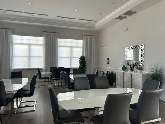 Dining room, Interior, Recessed Lighting, Wood Texture Flooring