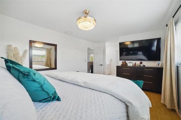 Bedroom, Chandelier, Interior, Wood Texture Flooring
