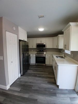 Interior, Kitchen, Stainless Steel Appliances, Wood Texture Flooring