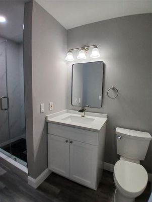 Bathroom, Glass Shower, Interior, Wood Texture Flooring