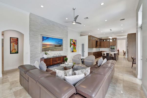 Dining room, Interior, Kitchen, Living room, Pendant Lights, Recessed Lighting, Stone Walls
