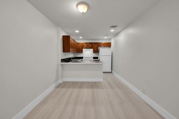 Interior, Kitchen, Recessed Lighting, Wood Texture Flooring