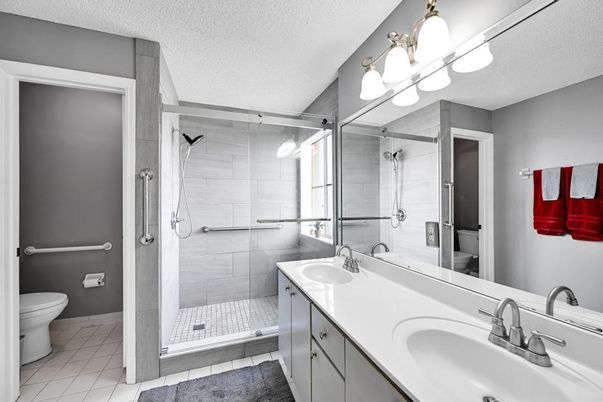 Bathroom, Dual Sink Vanities, Glass Shower, Interior