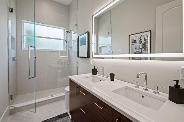 Bathroom, Dual Sink Vanities, Glass Shower, Interior