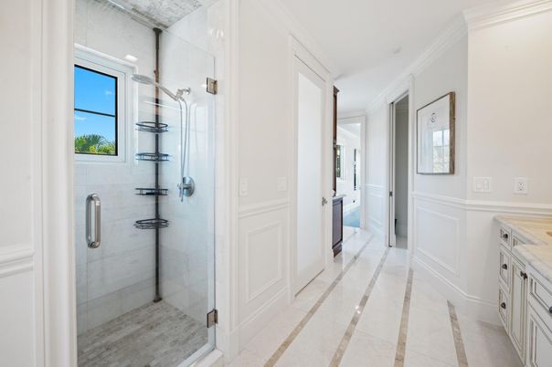 Bathroom, Glass Shower, Interior, Recessed Lighting