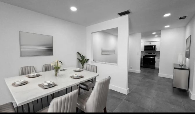 Dining room, Interior, Kitchen, Recessed Lighting, Stainless Steel Appliances