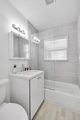 Bathroom, Glass Shower, Interior, Wood Texture Flooring