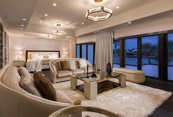 Bedroom, Interior, Living room, Pendant Lights, Recessed Lighting, Wood Texture Flooring