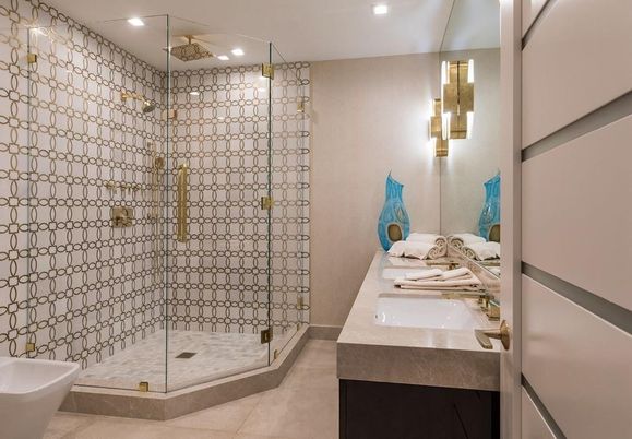 Bathroom, Glass Shower, Interior, Recessed Lighting