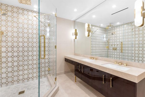 Bathroom, Dual Sink Vanities, Glass Shower, Interior, Recessed Lighting