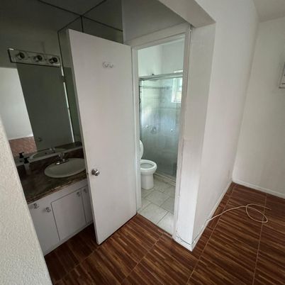 Bathroom, Glass Shower, Interior, Wood Texture Flooring