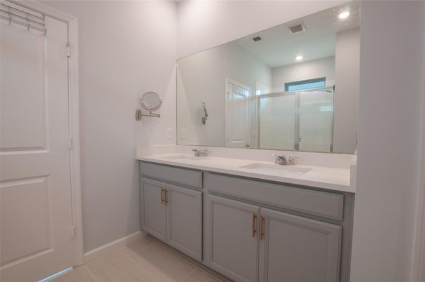 Bathroom, Dual Sink Vanities, Glass Shower, Interior, Recessed Lighting
