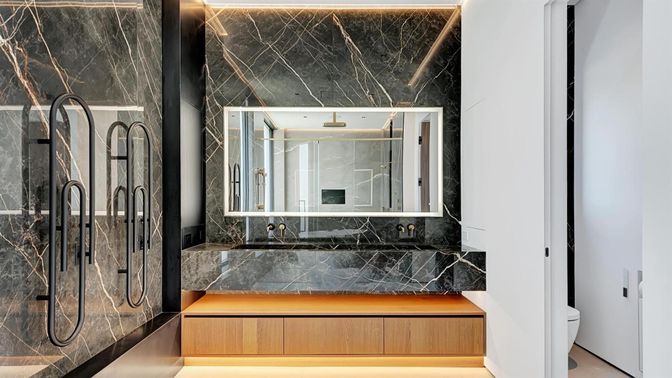 Bathroom, Interior, Marble Walls