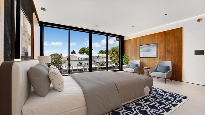 Bedroom, Interior, Recessed Lighting, Wooden Walls
