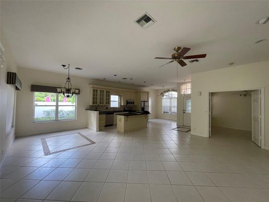 Empty room, Interior, Kitchen, Pendant Lights
