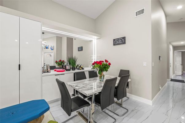 Dining room, Interior, Marble, Recessed Lighting