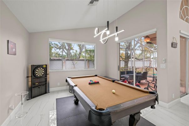 Billiard Table, Game Room, Interior, Pendant Lights