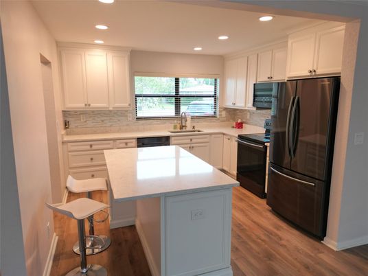 Interior, Kitchen, Recessed Lighting, Wood Texture Flooring