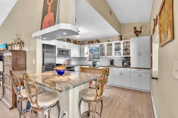 Interior, Kitchen, Stainless Steel Appliances, Wood Texture Flooring
