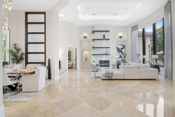 Dining room, Fireplace, Interior, Living room, Pendant Lights, Recessed Lighting