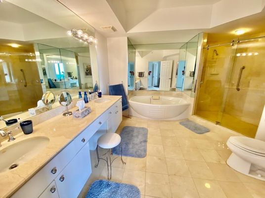 Bathroom, Dual Sink Vanities, Glass Shower, Interior, Recessed Lighting