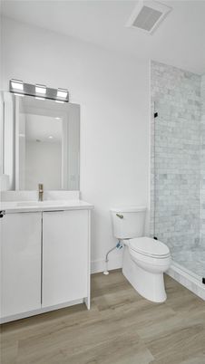 Bathroom, Glass Shower, Interior, Wood Texture Flooring