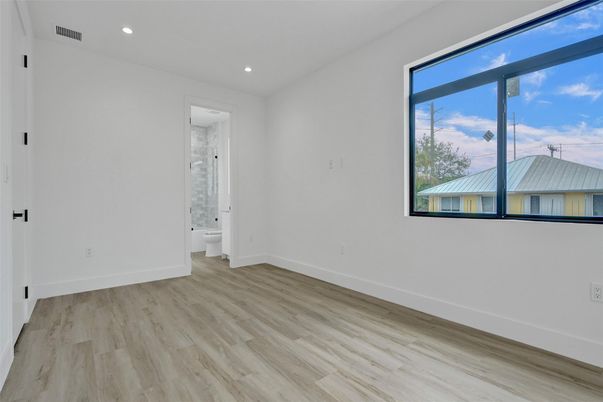 Bathroom, Empty room, Interior, Recessed Lighting, Wood Texture Flooring