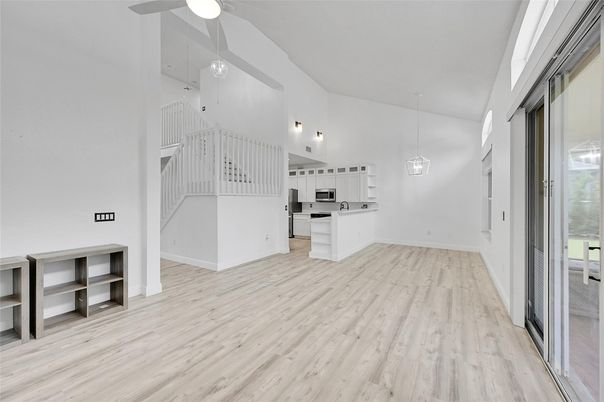 Interior, Kitchen, Pendant Lights, Wood Texture Flooring