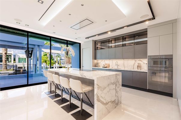Interior, Kitchen, Marble Walls, Recessed Lighting