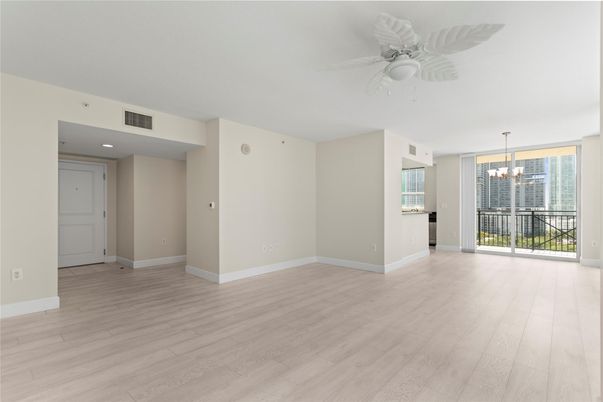 Chandelier, Empty room, Interior, Recessed Lighting, Wood Texture Flooring