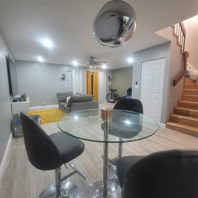 Dining room, Interior, Living room, Recessed Lighting, Wood Texture Flooring