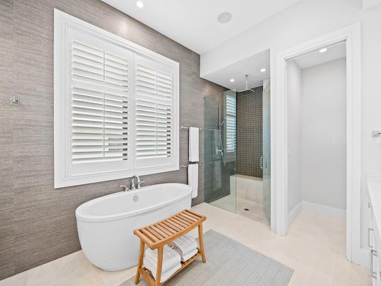 Bathroom, Free Standing Baths, Glass Shower, Interior, Recessed Lighting