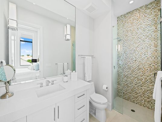 Bathroom, Glass Shower, Interior, Recessed Lighting