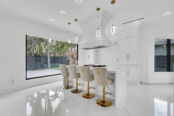 Interior, Kitchen, Marble, Pendant Lights, Recessed Lighting, Stainless Steel Appliances